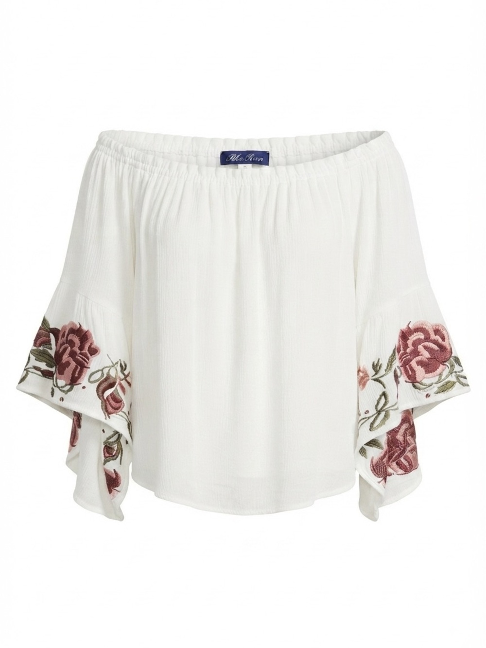 EMBROIDERED BLOUSEWhite Off-Shoulder Floral Detail